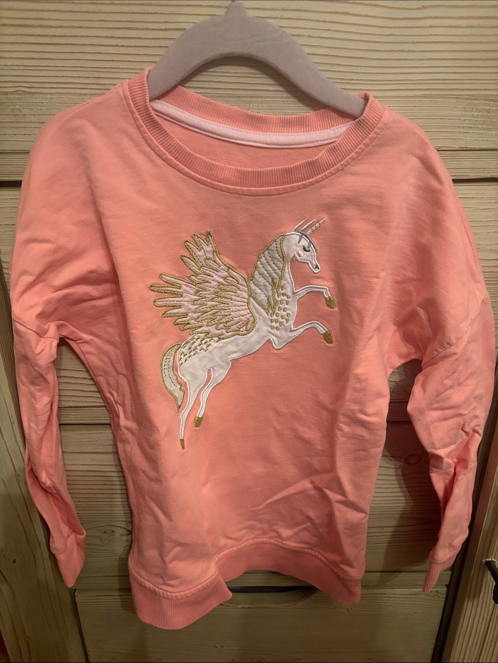 Source Unknown Peach Sweatshirt with White & Gold Pegasus Embroidery